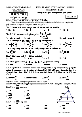 Đề kiểm tra học kỳ II môn Toán Lớp 8 - Mã đề B - Năm học 2018-2019 - Sở giáo dục và đào tạo Quảng Nam